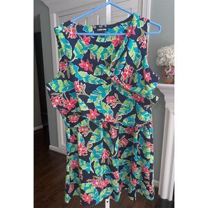 Lands' End Women's Plus Tropical Floral Faux Wrap‎ Dress 1X